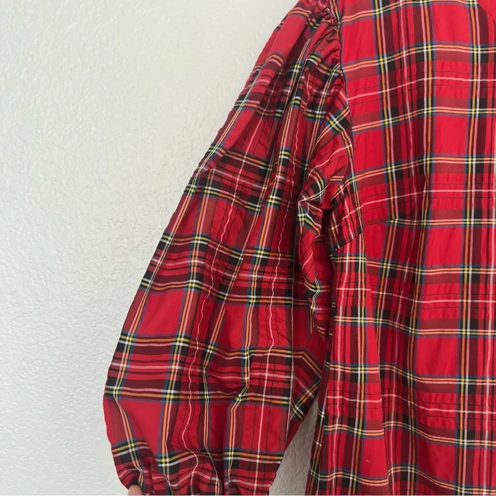 J. Crew Red Plaid Puff Long Sleeve Dress